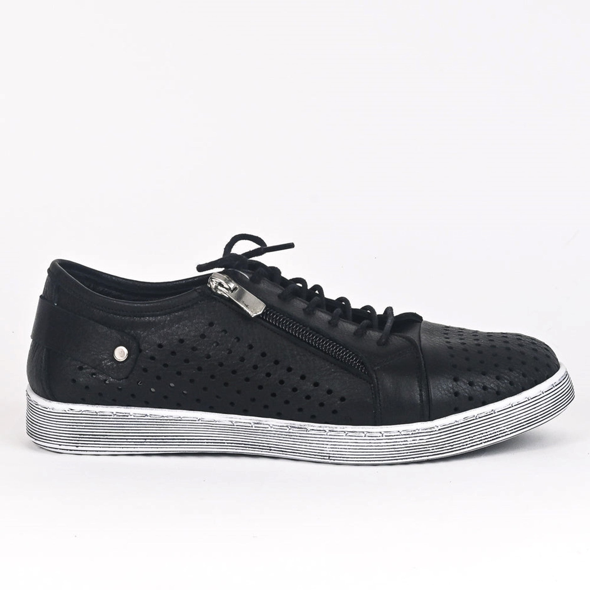 EG17-Top selling super soft Turkish leather perforated sneaker with side zip