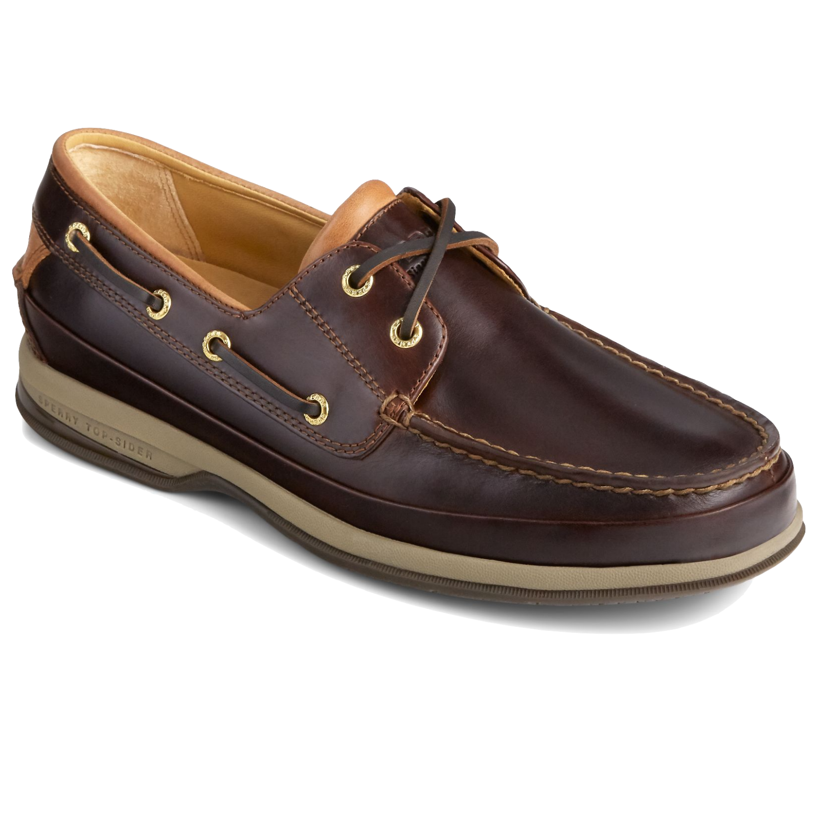 SPERRY GOLD CUP-Brown leather boat shoes with gold eyelets